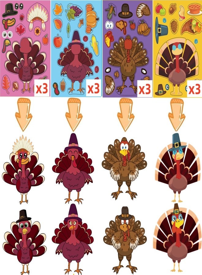 36 ورقة ملصقات كبيرة الحجم لعيد الشكر (12 تصميمًا مختلفًا)، أشغال يدوية لعيد الشكر للأطفال، اصنع ملصقات الديك الرومي الخاصة بك، ألعاب الديك الرومي، لوازم حفلات الخريف (5.9 بوصة × 8.3 بوصة) - Image 5